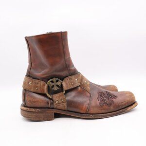 Mark Nason Cabrillo Dragon Iron Cross Harness Boots Men’s Size 8.5 Brown Leather